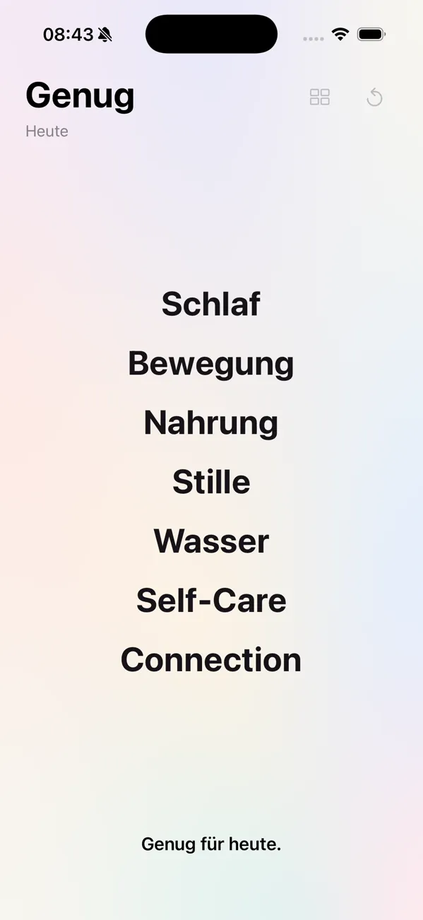The untouched Wortfeld with all seven names still visible on an almost empty pale background.